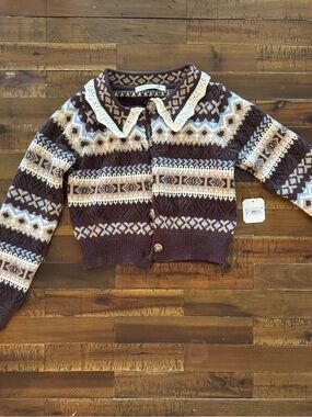 Altar'd State Brown and Cream Fair Isle Cardigan